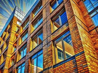 Poster - Architectural Drawing Brick Wall Office Building Facade Design Sketch