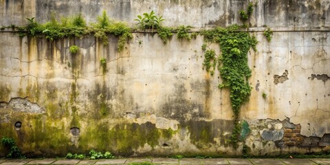 Poster - Weathered Wall with Lush Green Vines and Moss