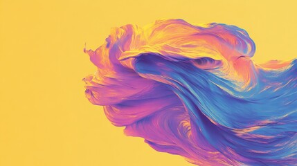 Wall Mural - Abstract digital art: Swirling vibrant colors create a dynamic, almost ethereal, visual experience against a warm yellow backdrop.