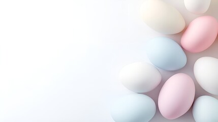 Poster - soft pastel-colored easter eggs in shades of pink, blue, and white arranged on a light background, c