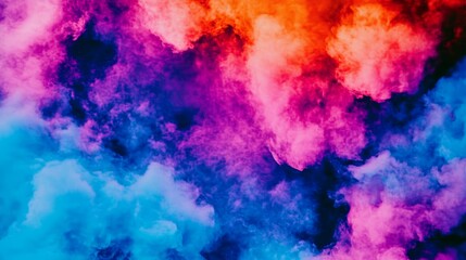 Wall Mural - Vibrant swirls of blue, pink, and orange smoke create a mesmerizing abstract image.