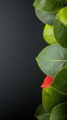 Wall Mural - Green and Red Leaves Border on Dark Background