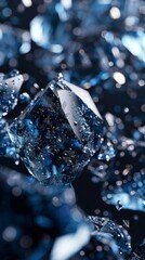 Poster - Vibrant blue crystal shards shimmer with reflections, creating a stunning visual texture in dark background
