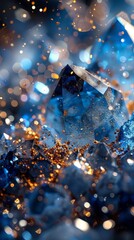 Poster - Beautiful blue crystals sparkle with golden flecks in a creative composition during evening light