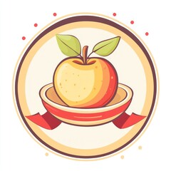 Wall Mural - Colorful Apple Illustration, Decorative Plate, Ribbon, Graphic Design, Stock Image