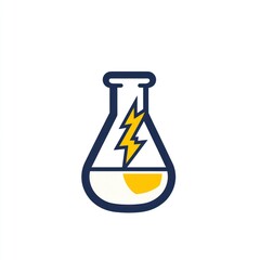 Sticker - Simple graphic of a flask with lightning bolt, science concept, illustration