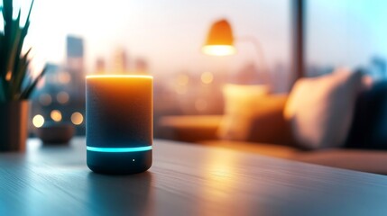 Poster - Voice-controlled smart light system adjusts ambient lighting in modern interior space