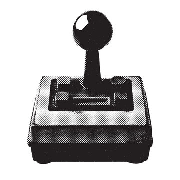 Computer game controller 1980s and 1990s vintage halftone grunge vector design element