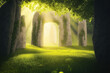 © smth.design - Mysterious ancient stone circle illuminated by sunlight in dense forest landscape