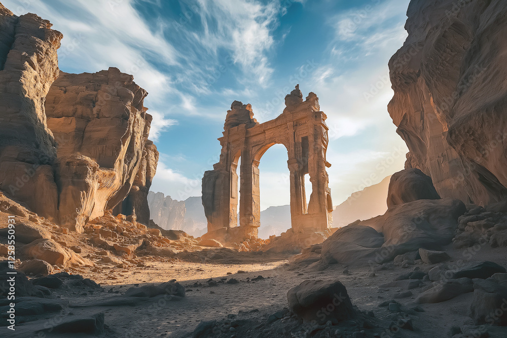 Ancient stone archway stands as a testament to a bygone era, nestled ...