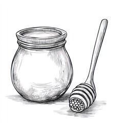 Poster - Hand-drawn honey jar and dipper illustration