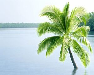 Wall Mural - Palm Tree reflected in a pond. Nature background. Copy space. Relaxing