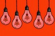 © Khatyjay - Five illustrated pink light bulbs hanging against a vibrant red background, showcasing creativity