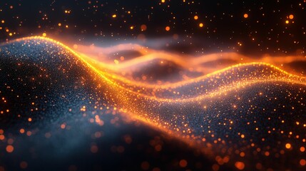 Wall Mural - Glowing orange particles wave abstract art