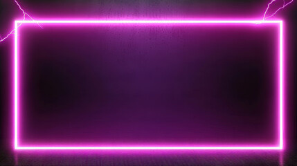 Poster - Rectangle frames with purple lightnings, electric energy strikes on border. Neon glowing banner frames with thunderbolt discharge isolated on transparent background, vector realistic set