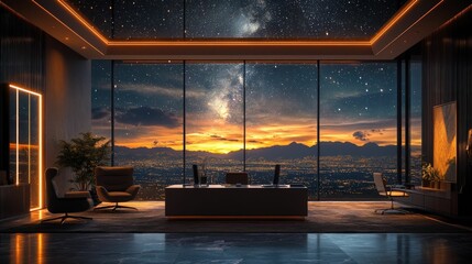 Wall Mural - Luxurious office sunset city panorama view