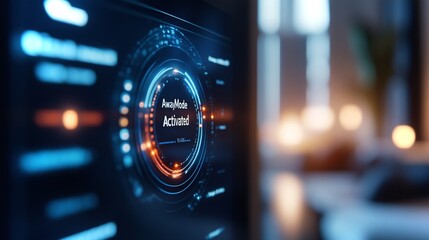 Poster - Smart thermostat displays away mode activation in modern home setting