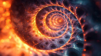 Wall Mural - abstract fiery spiral with cosmic blue energy swirls in dark space creating mystical universe portal