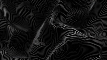 Wall Mural - Striated Black Metallic Waveform Texture Background Rendering