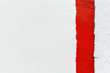 Poster - Red Line on White Wall: A vibrant red stripe sharply contrasts against a stark white wall, creating a bold and minimalist visual statement.