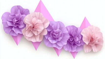 Canvas Print - Pastel Paper Flowers and Geometric Triangles on White Background