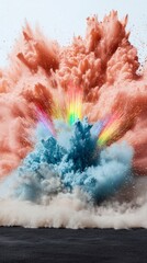 Wall Mural - Pastel Pink and Blue Powder Explosion with Rainbow Streaks