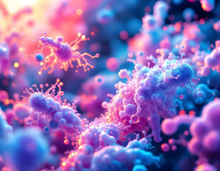 Wall Mural - colorful microscopic view of bacteria and microorganisms
