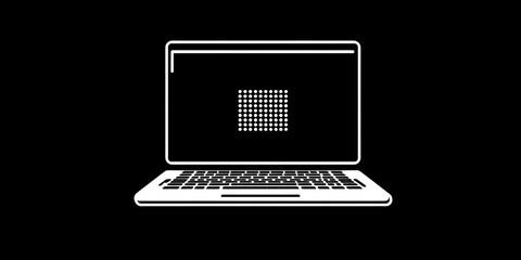 Poster - Laptop Minimalist Icon: Clean and modern design of a laptop computer with a simple grid pattern on the screen, representing technology, data, or digital interface. Perfect for web design, app icons.