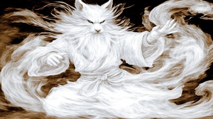 Canvas Print - Mystical white wolf spirit in flowing robes, serene yet powerful.  Digital art.