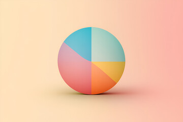 Poster - Pastel Pie Chart Sphere: A vibrant, pastel-colored sphere divided into five segments, resembling a pie chart, sits on a soft, gradient background.