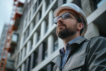 Poster - A portrait of a smiling young man in a construction, generative AI image