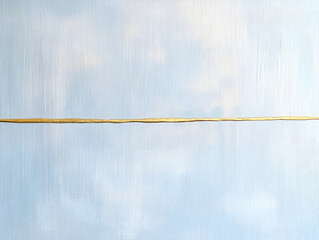 Poster - Golden Horizon Line: A minimalist abstract artwork featuring a thin gold line across a pale blue sky background, evoking serenity and contemplation. 