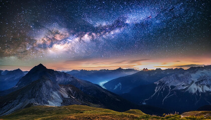 Wall Mural - milky way over the mountain peaks