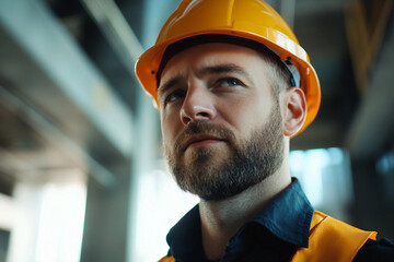 Poster - Portrait of an architect on the construction site, generative AI image