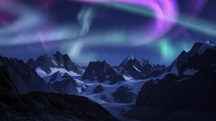Wall Mural - alaska aurora and mountain peaks with glaciers loop generative ai