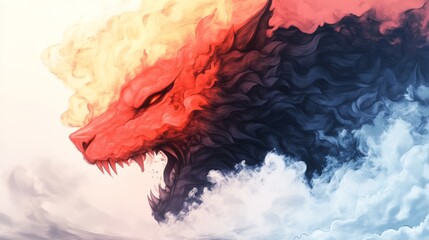 Wall Mural - Fiery wolf emerging from smoke, a dramatic digital painting.