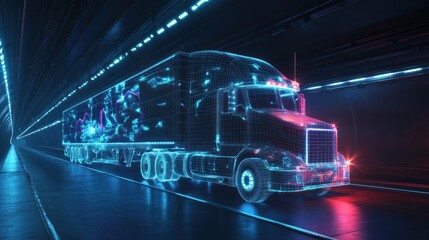 Wall Mural - Futuristic Digital Truck in Neon Tunnel