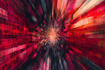 Fototapete - Abstract Digital Tunnel:  A mesmerizing abstract image featuring a tunnel of vibrant red and orange hues, radiating outward in a dynamic display of digital energy and motion.