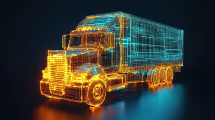 Wall Mural - Digital Wireframe Semi Truck: Futuristic Logistics and Transportation