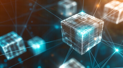 Poster - blockchain network: abstract representation of a blockchain network, showcasing interconnected data 