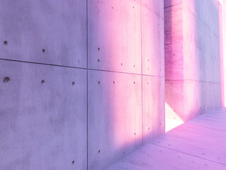 Poster - pink neon glow on concrete: abstract architectural image featuring a concrete wall bathed in a vibra
