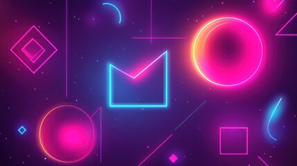 Poster - A vibrant digital background featuring neon shapes and glowing colors, perfect for creative projects, tech themes, or modern designs.
