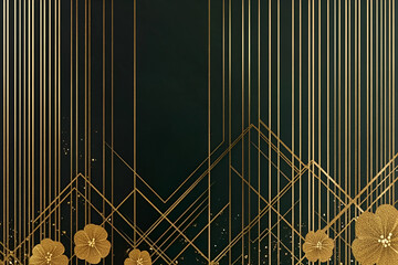 Poster - Art Deco Elegance: Golden geometric lines and delicate floral details create a sophisticated and luxurious Art Deco design on a deep teal background.