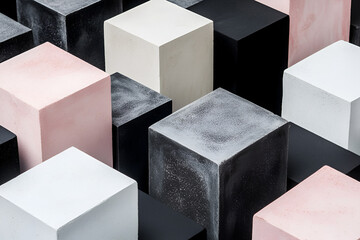 Poster - abstract concrete cubes: a captivating arrangement of concrete cubes in varying shades of pink, gray