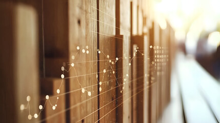 Poster - Stock Market Growth Visualized: Abstract image depicting a positive upward trend graph superimposed on a warm-toned wooden background, suggesting growth and stability in the stock market. 