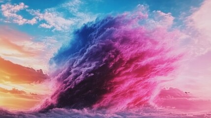 Wall Mural - Vibrant sunset hues paint the sky with a dramatic display of pink, purple, and blue clouds.