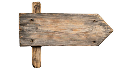 Leinwandbilder - Old wooden arrow sign pointing right on transparent background