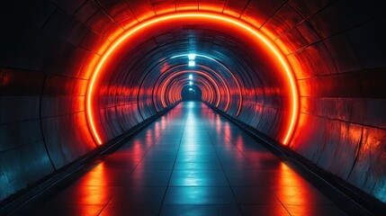 Wall Mural - Neon tunnel walkway, futuristic, urban