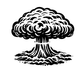 nuclear blast explosion mushroom cloud black vector illustration