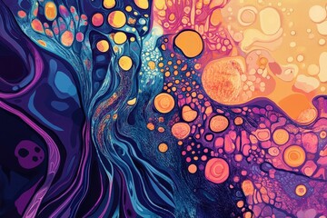 Poster - Colorful abstract design with swirling patterns and circular shapes creating a vibrant visual experience